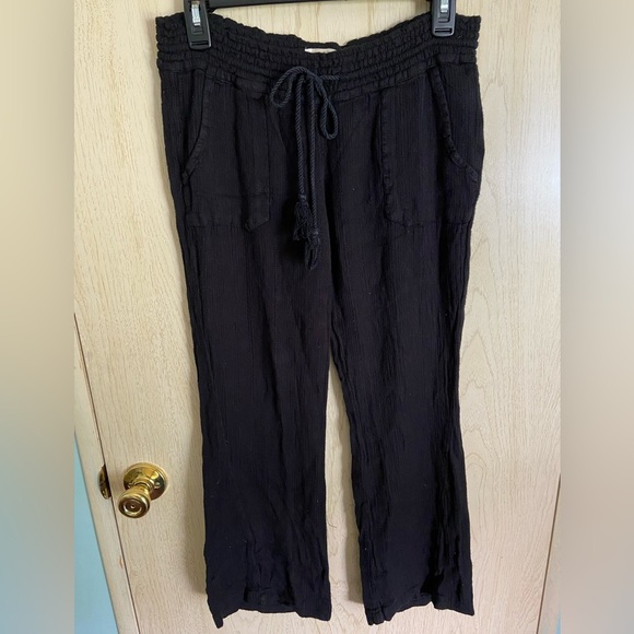 ROXY Gauze Soft Black Beach Pants Drawstring Sz Medium - Picture 2 of 13